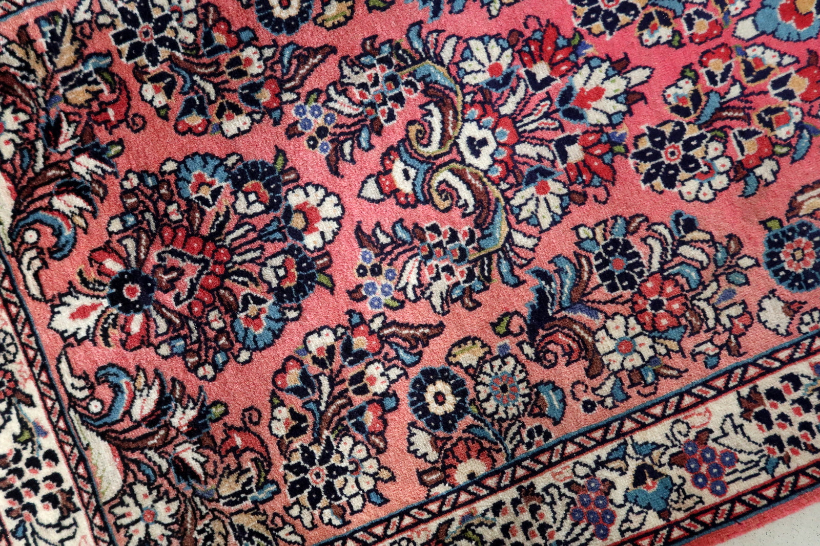 Navy Blue Patterns on Handmade Sarouk Carpet