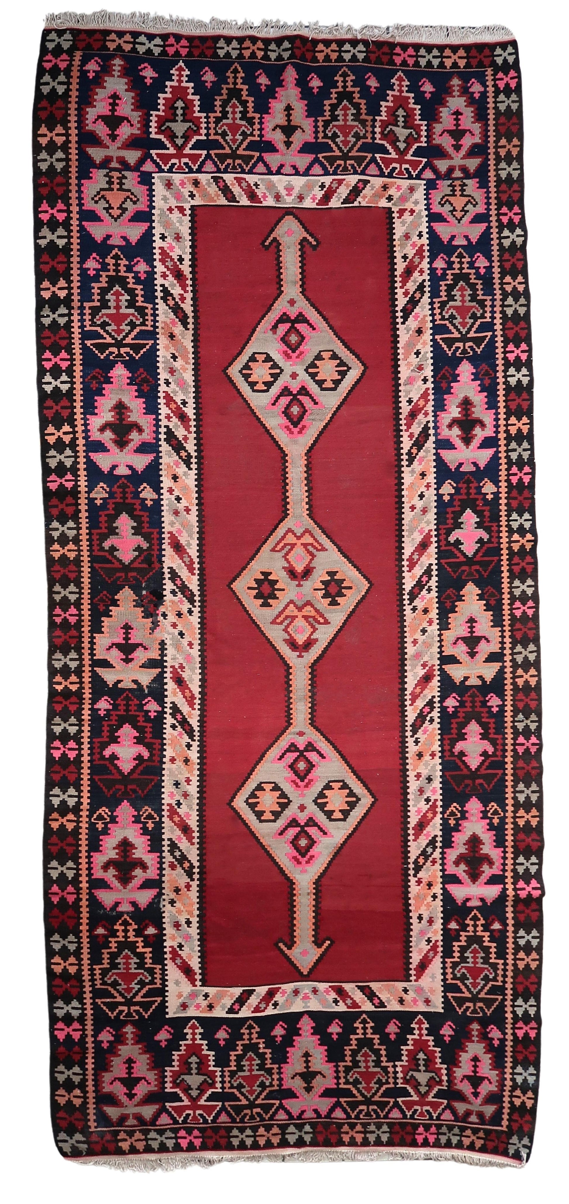 Handmade Afghan Herati Kilim - 1960s - Good Condition