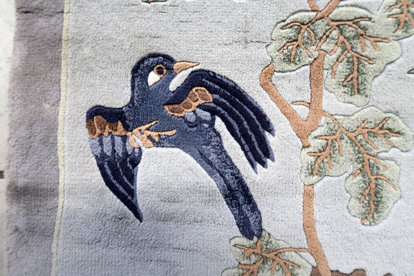 Oriental Influence Reflected in Design of Handmade Vintage Chinese Art Deco Silk Rug - 1970s