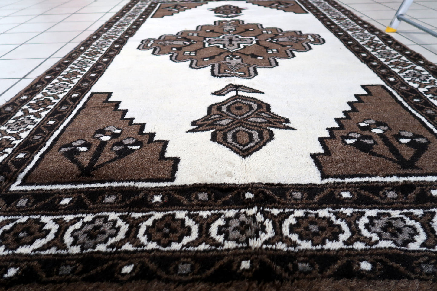 Intricate Symmetrical Shapes Adding Depth to Design of Persian Gabbeh Rug - 1970s