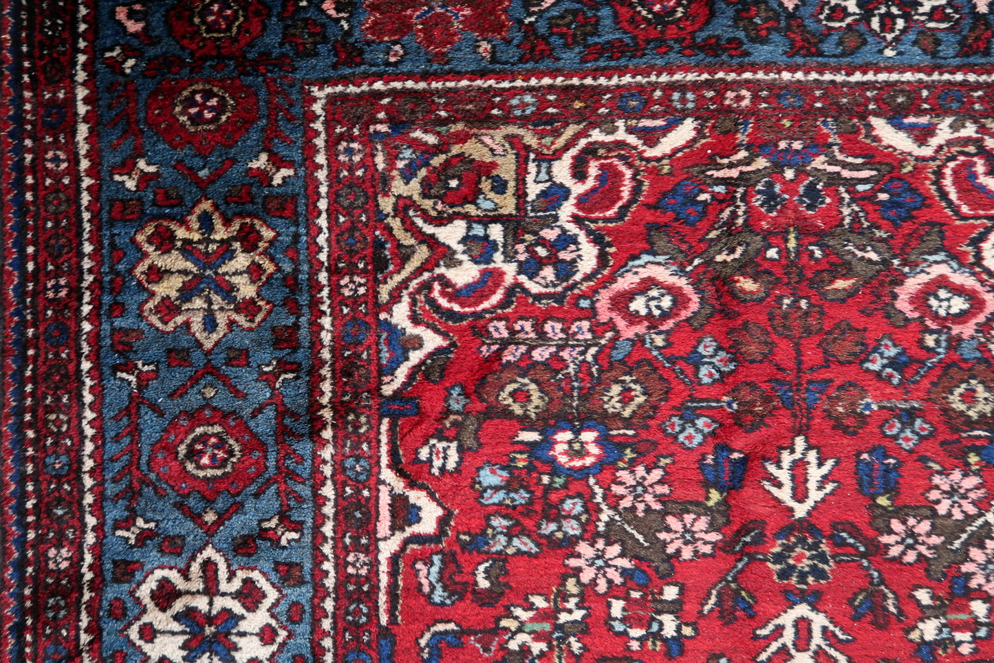 Close-up of vintage charm on Handmade Vintage Persian Malayer Rug - Detailed view showcasing the rug's vintage appeal.