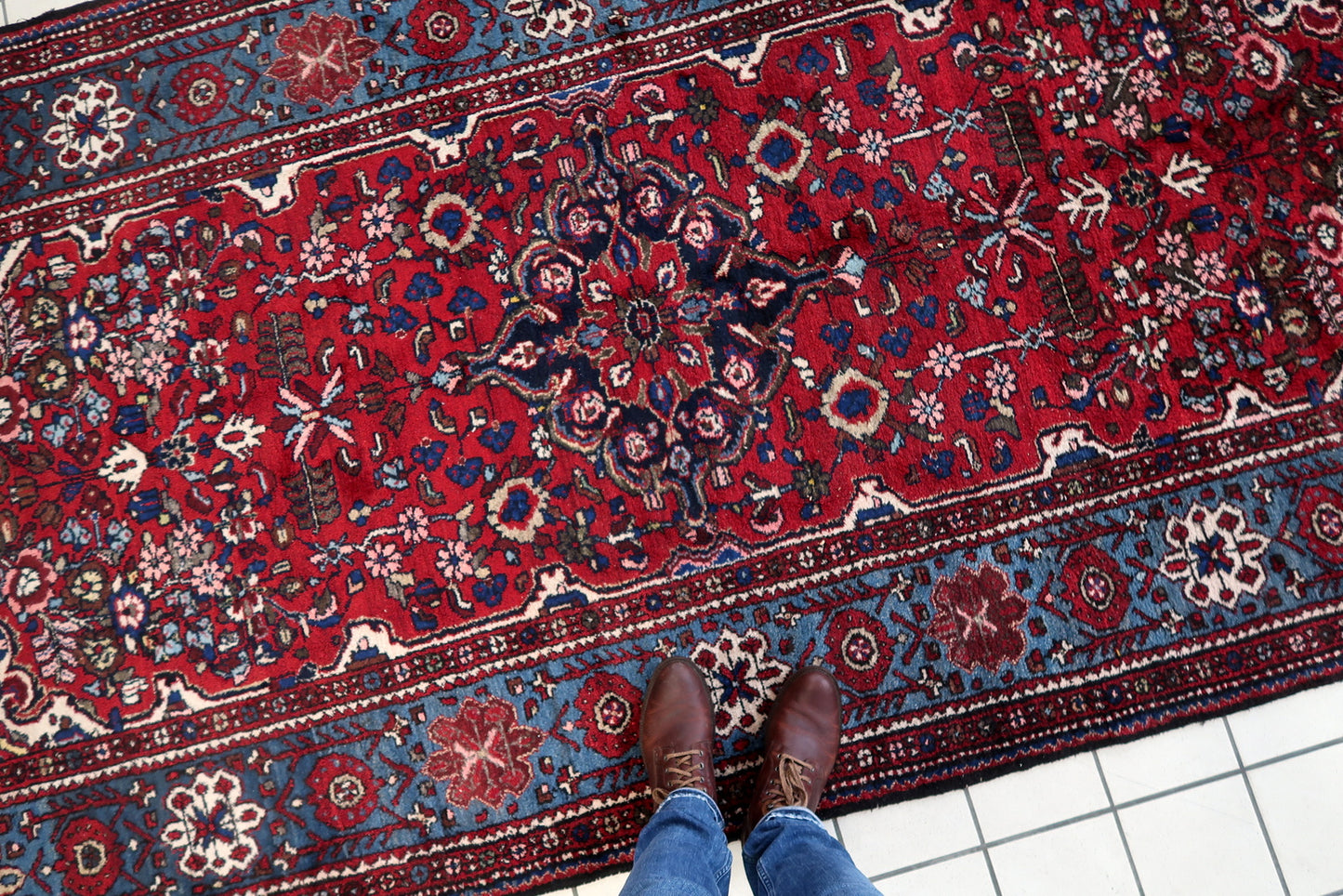 Close-up of durability on Handmade Vintage Persian Malayer Rug - Detailed view highlighting the rug's durable construction.