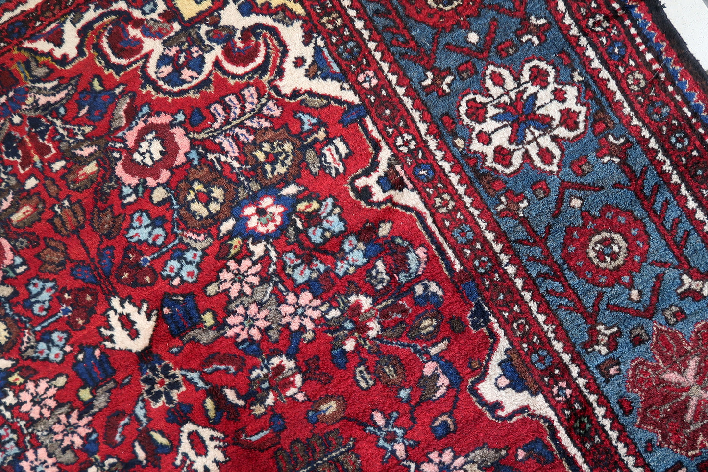 Close-up of orange hues on Handmade Vintage Persian Malayer Rug - Detailed view emphasizing the warm orange colors.