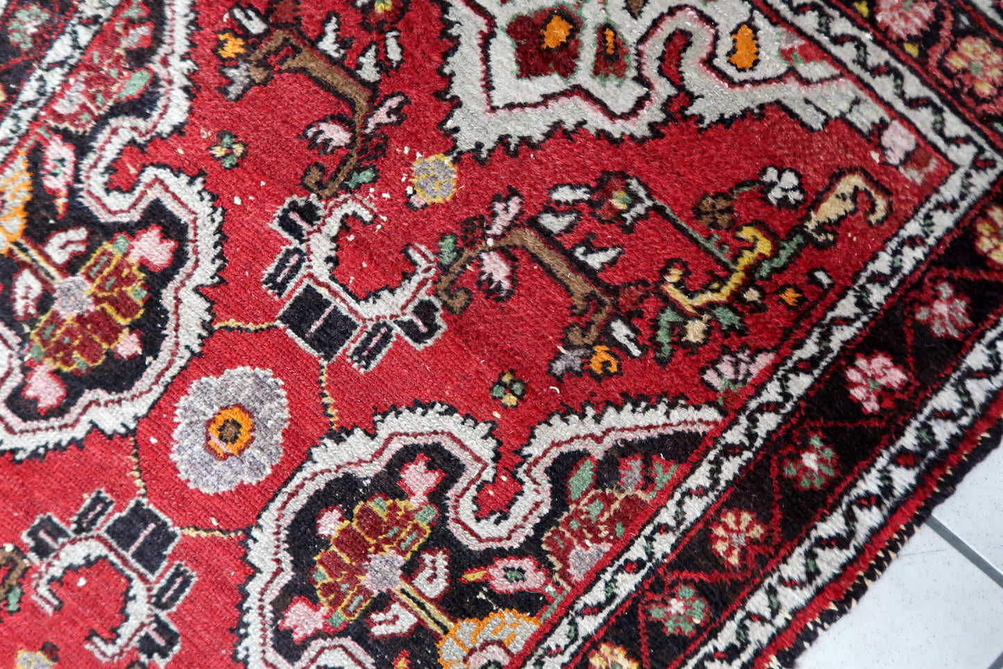 Long Persian runner with geometric hexagonal medallions