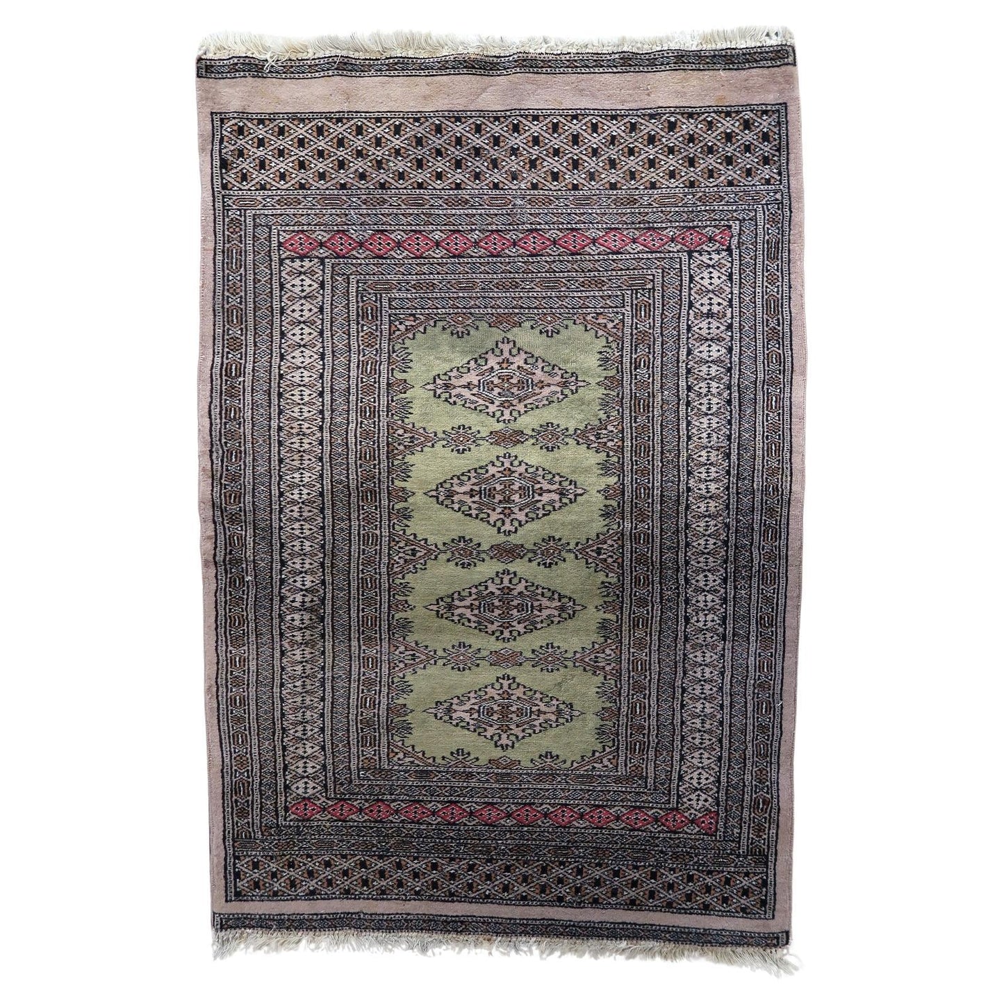 Vintage Uzbek Bukhara rug with red field and gul motifs