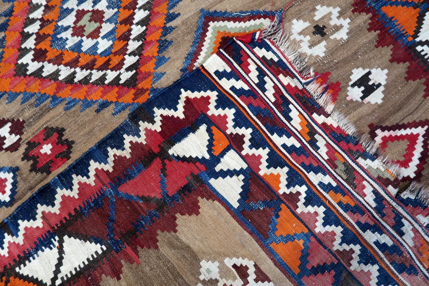 Vintage flatweave with handmade geometric art