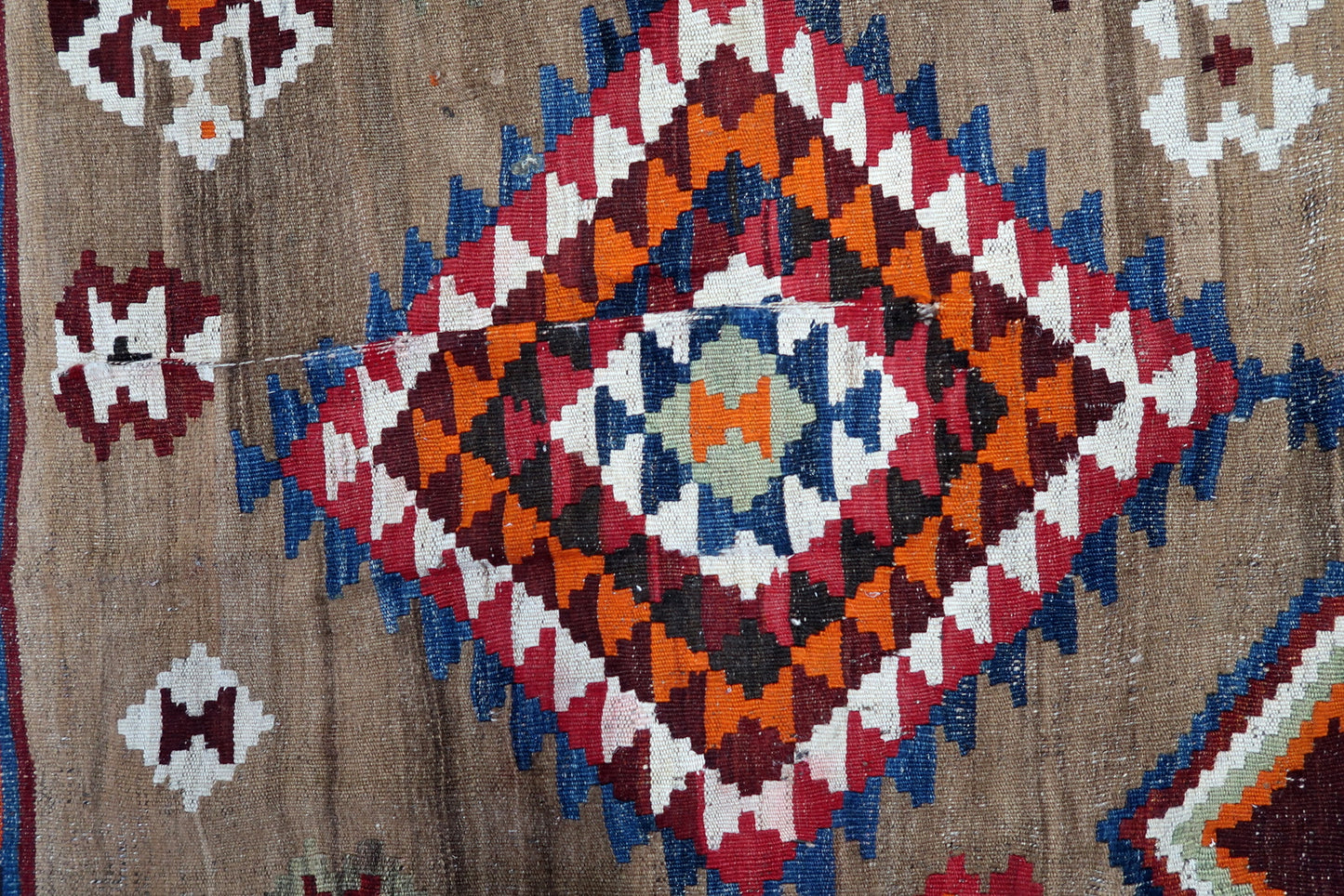 Full view of Ardabil kilim rug flatwoven in wool