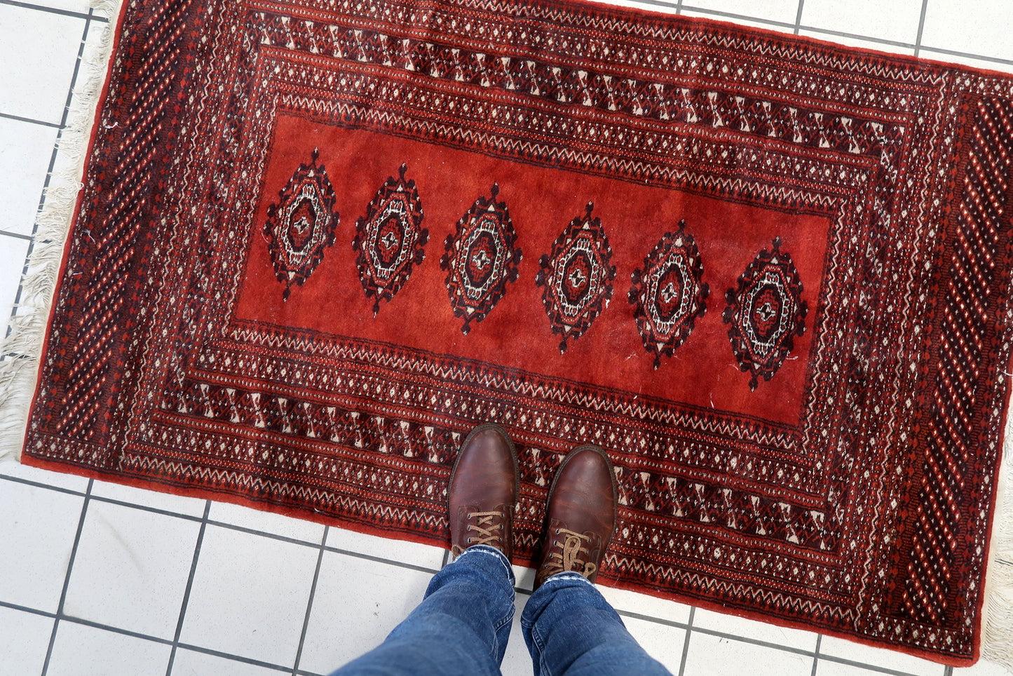 Warm patina on vintage wool rug