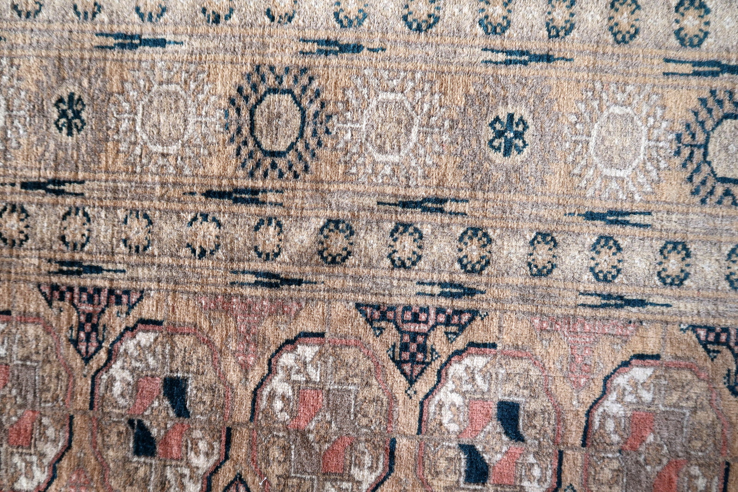 Slightly frayed edges on vintage Afghan Baluch rug - 1960s