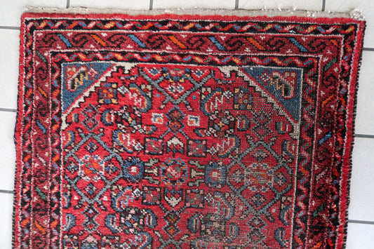Antique Persian Hamadan runner - full view showing geometric patterns
