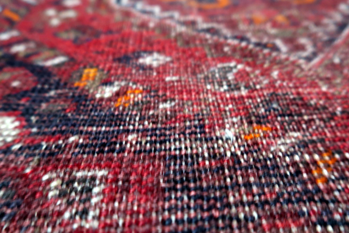 Antique Persian Shiraz rug, 1900s, hand-knotted wool, double diamond medallion, tribal symbols.
