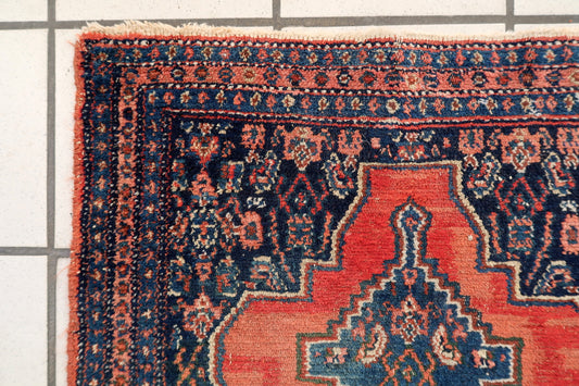 Vintage Persian Senneh runner rug, delicate wool weave with geometric design