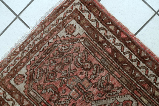 Antique Hamadan rug from 1940s Persia, small wool carpet with classic motifs