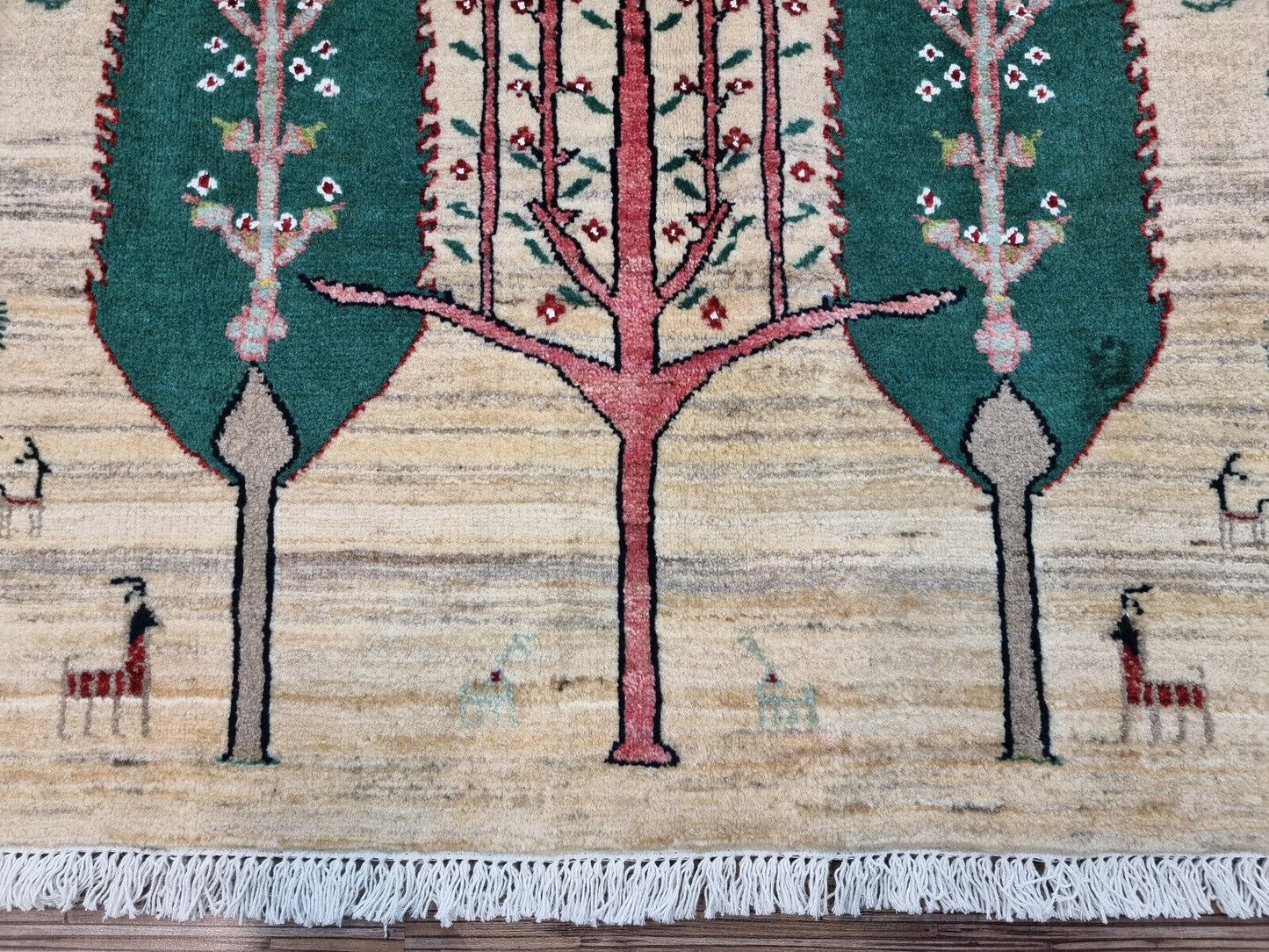 Full-length shot showing the proportions of the Persian Gabbeh Rug