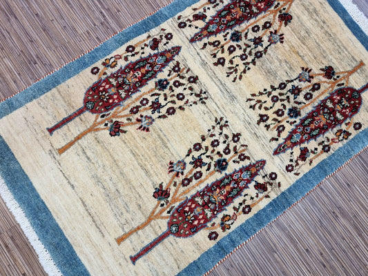 Full-length view of beige 4' x 2.4' Persian wool carpet