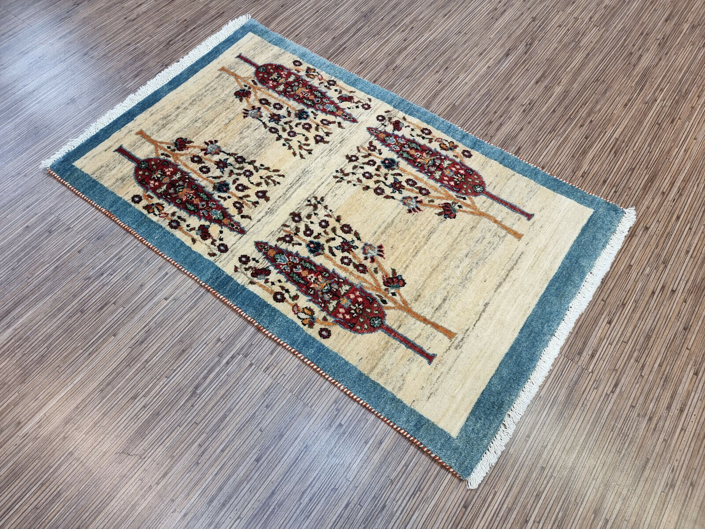 Corner detail of durable cotton foundation of Persian rug