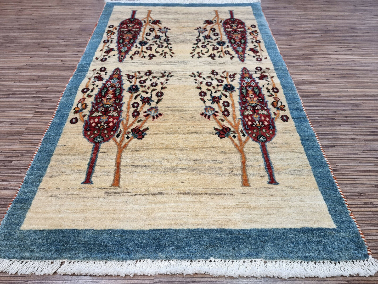 Neutral beige color tones in rectangular Gabbeh carpet