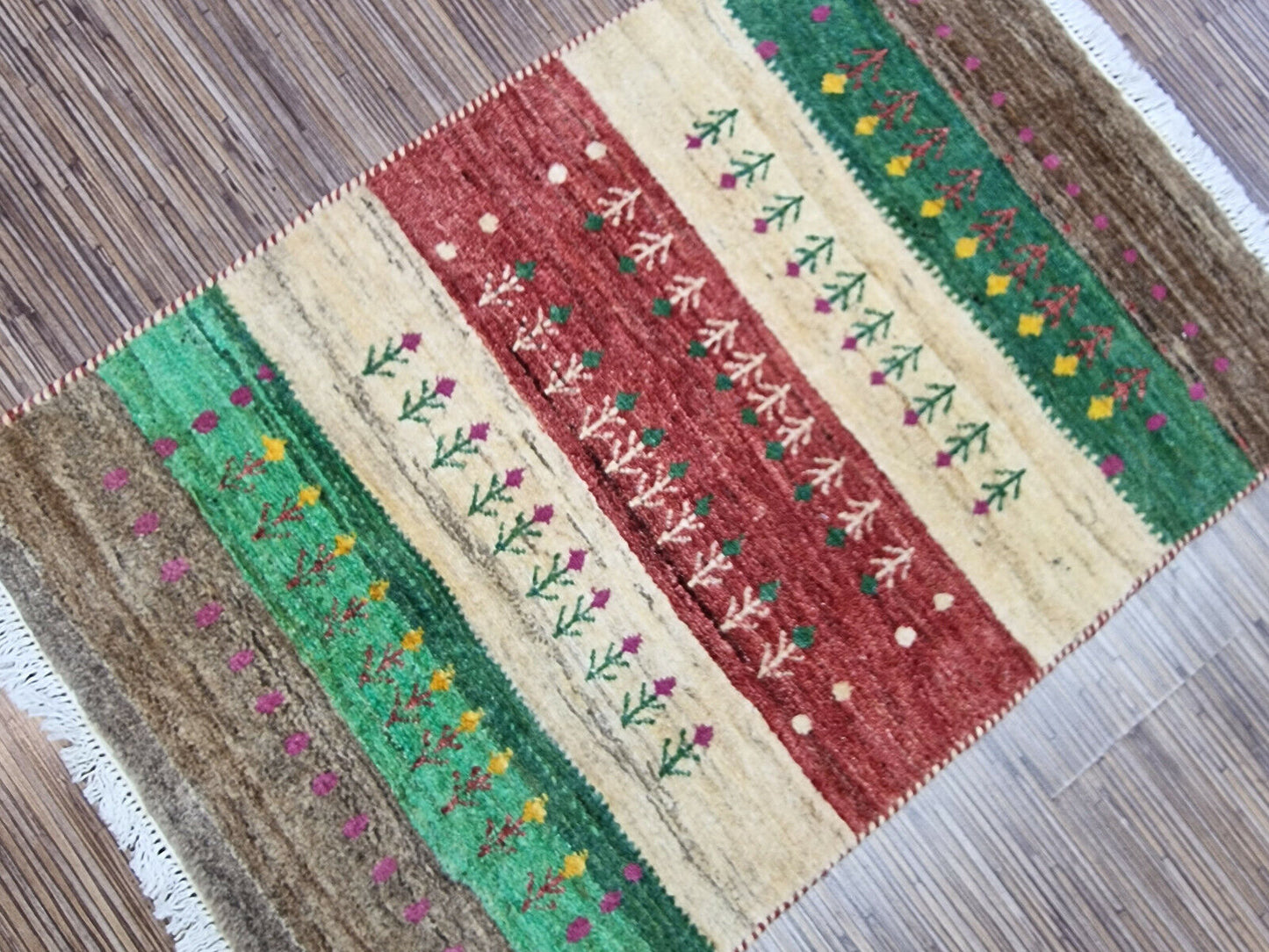 Texture of hand-spun wool on Persian Gabbeh rug