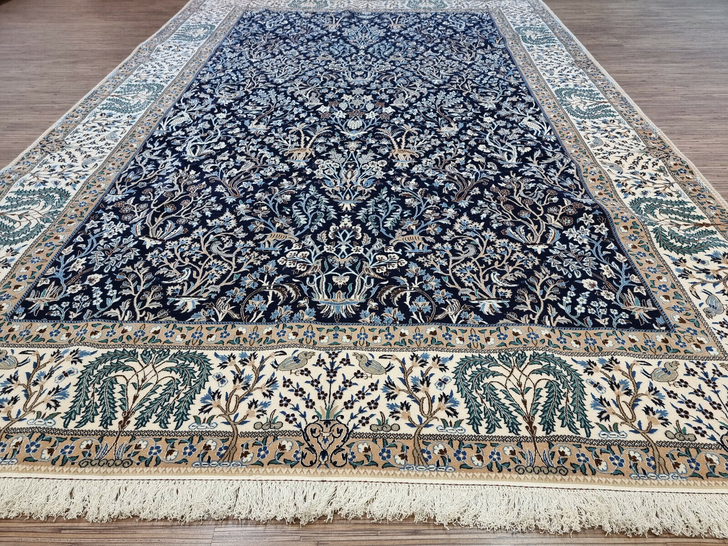 High knot density Persian Nain rug details