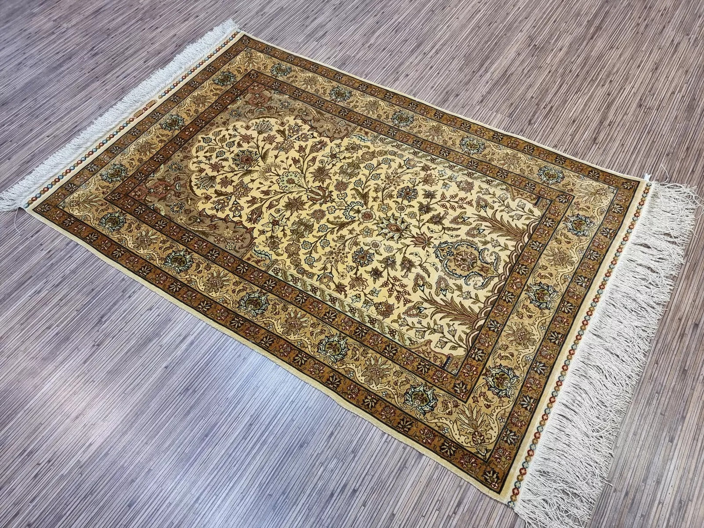 Turkish silk rug perfect for prayer, wall decoration, or as a collector’s piece