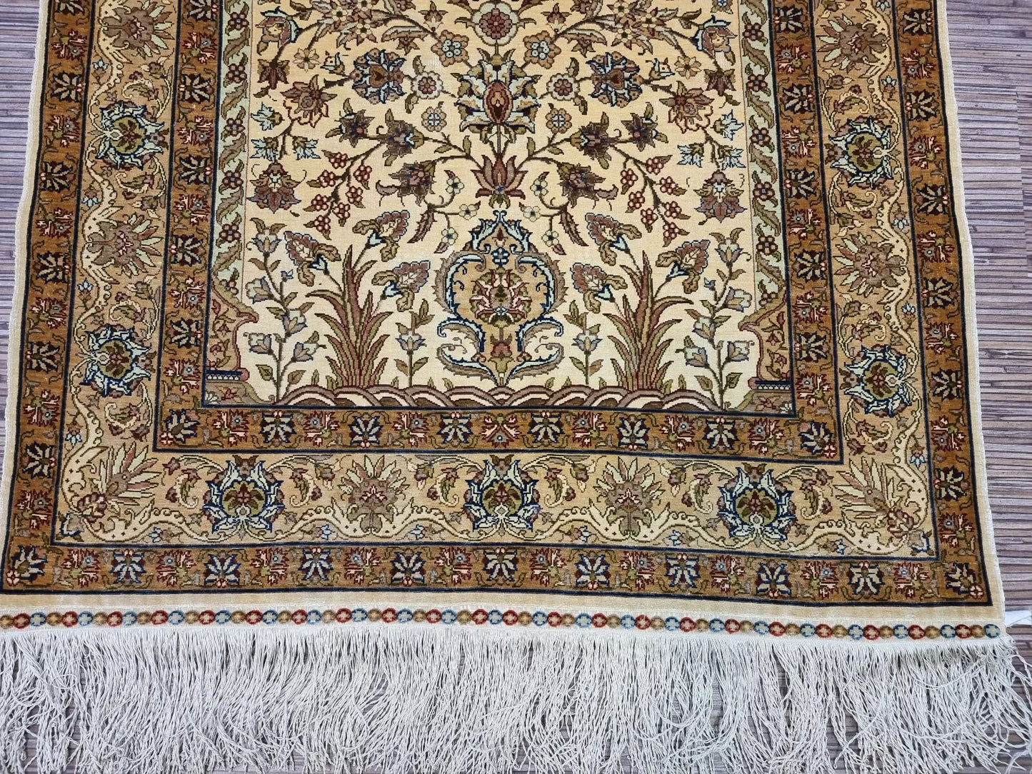 Luxurious Turkish silk rug showcasing intricate floral patterns