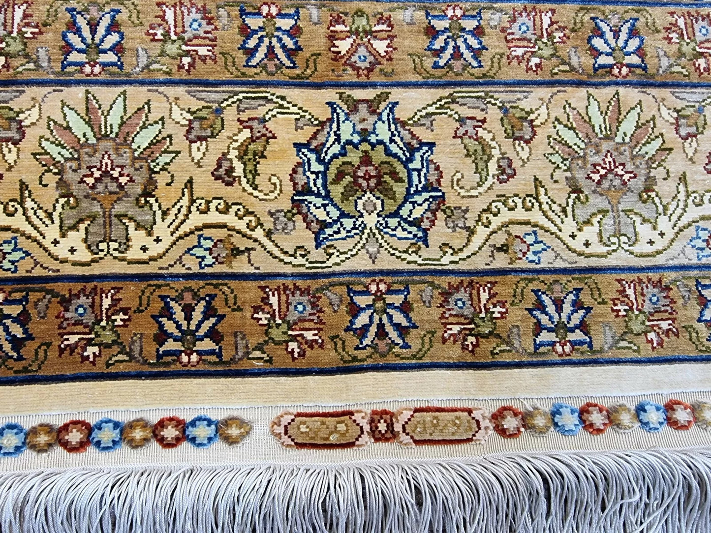 Elegant Turkish wall hanging rug with intricate silk patterns