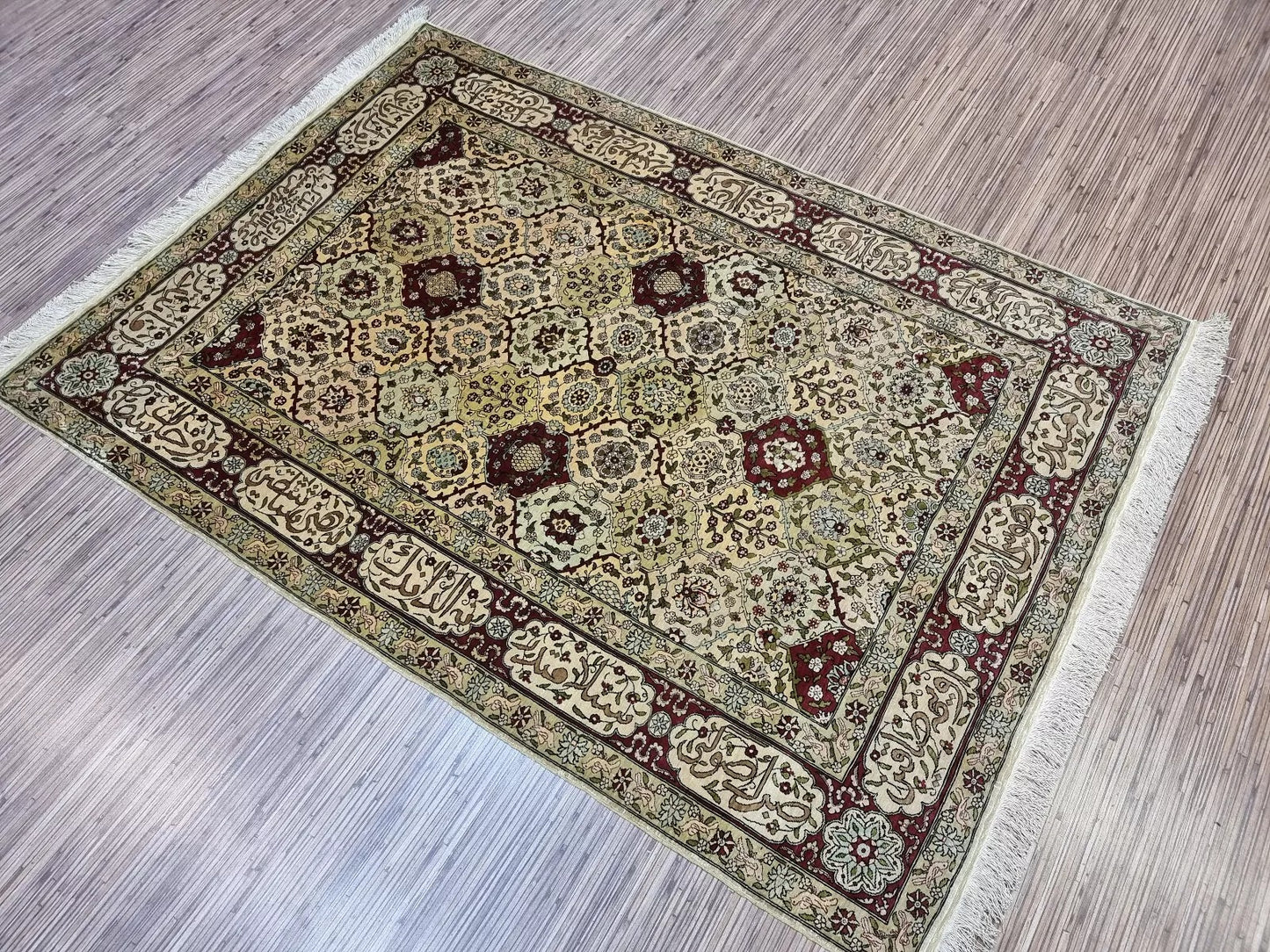 Professionally cleaned vintage Hereke rug in pristine condition