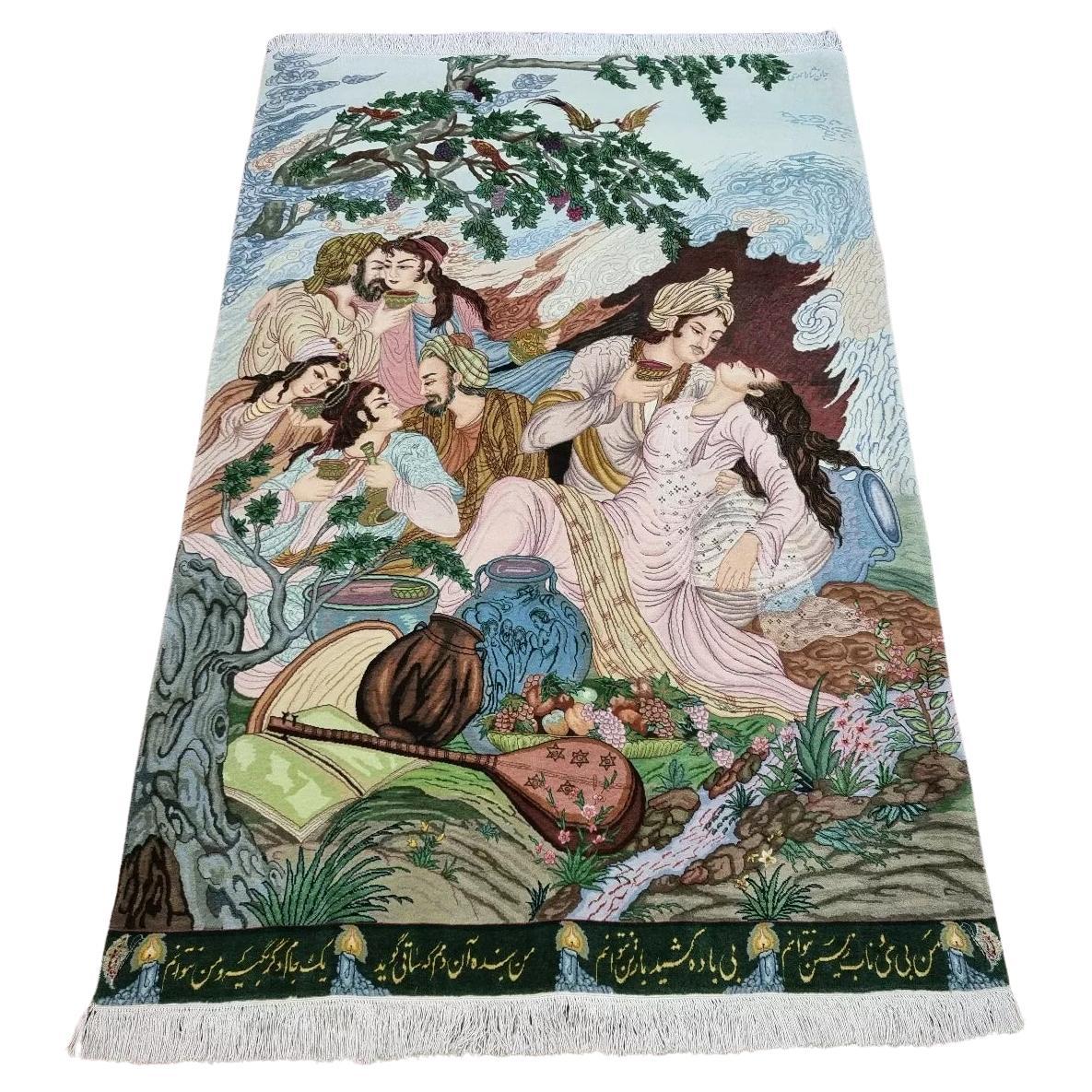 Handmade Persian Tabriz pictorial rug with silk foundation.