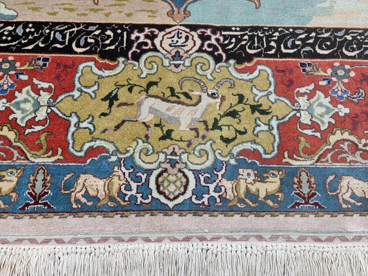 Close-up of Figural "Four Seasons" Design on Tabriz Rug