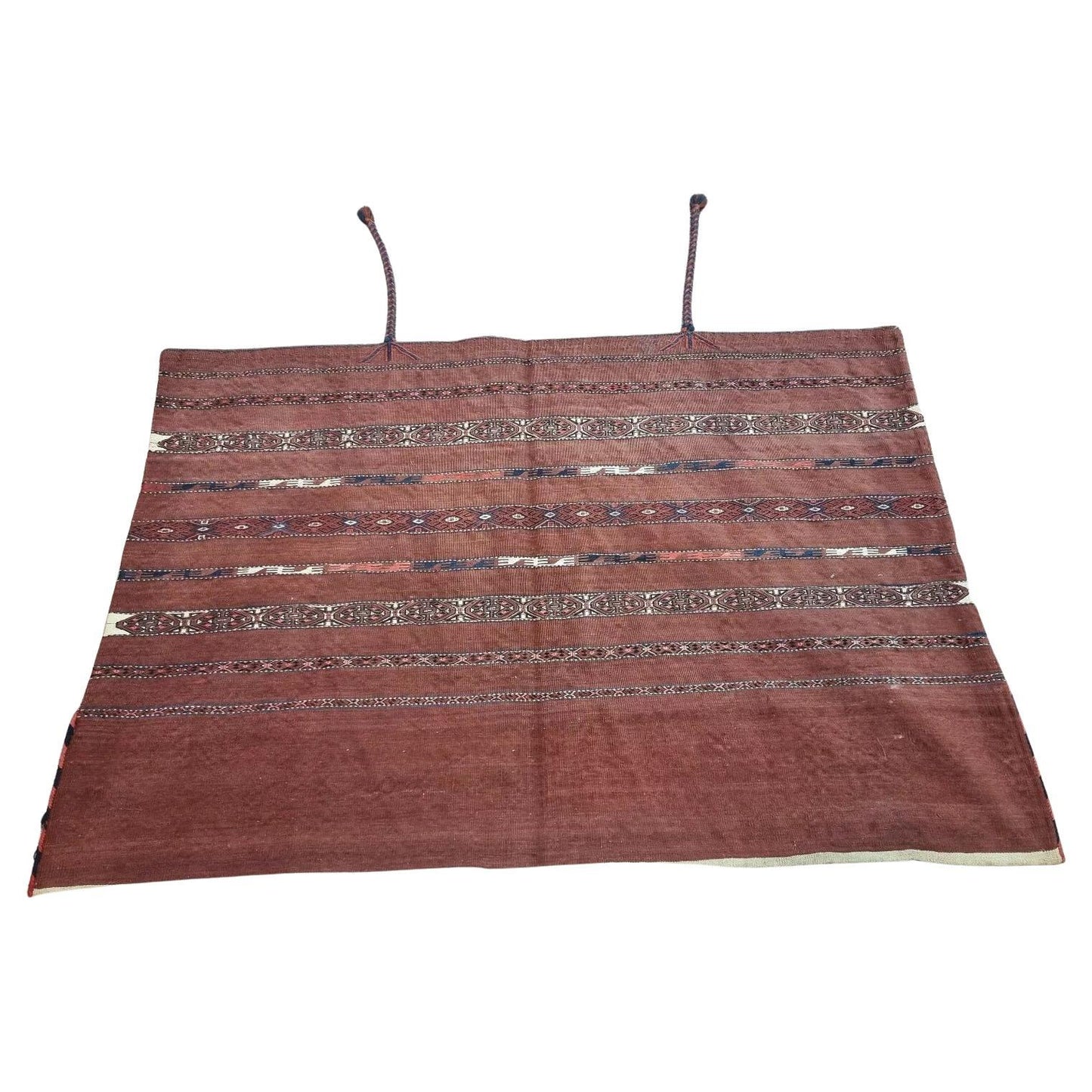 Handwoven antique Turkmen Sumak salt bag from the 1880s