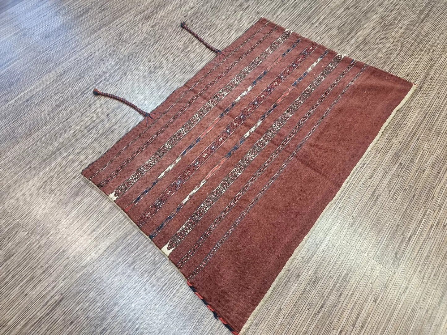 Detail of the vintage Turkmen geometric weaving technique