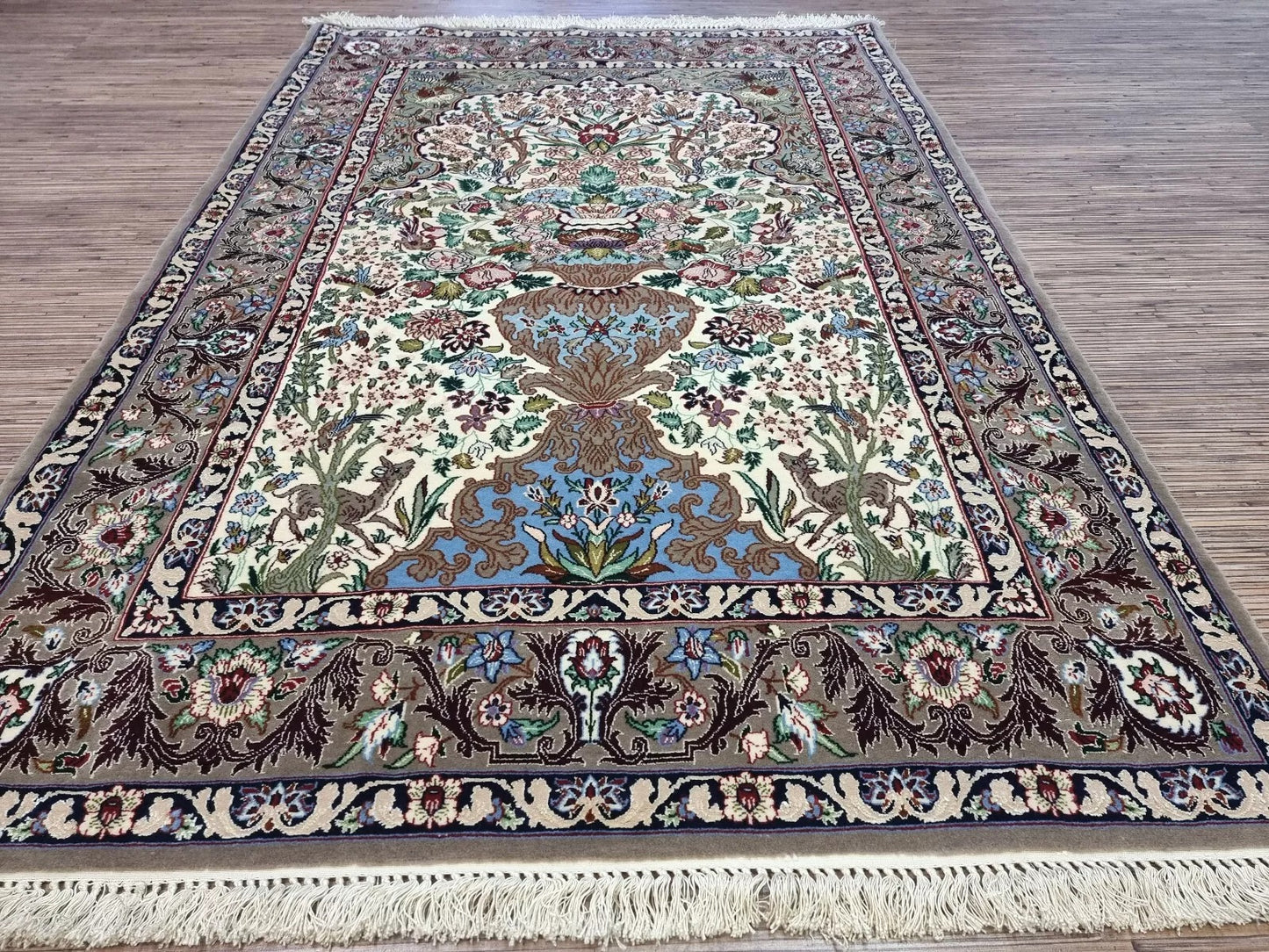 Fine Persian weaving technique displayed in a vintage Isfahan carpet