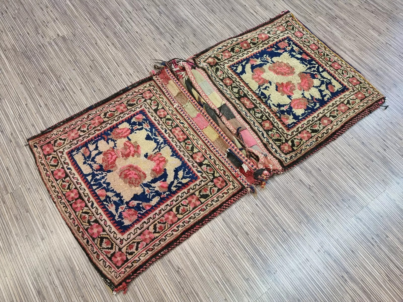 Backside of the saddle bag highlighting hand-knotted craftsmanship