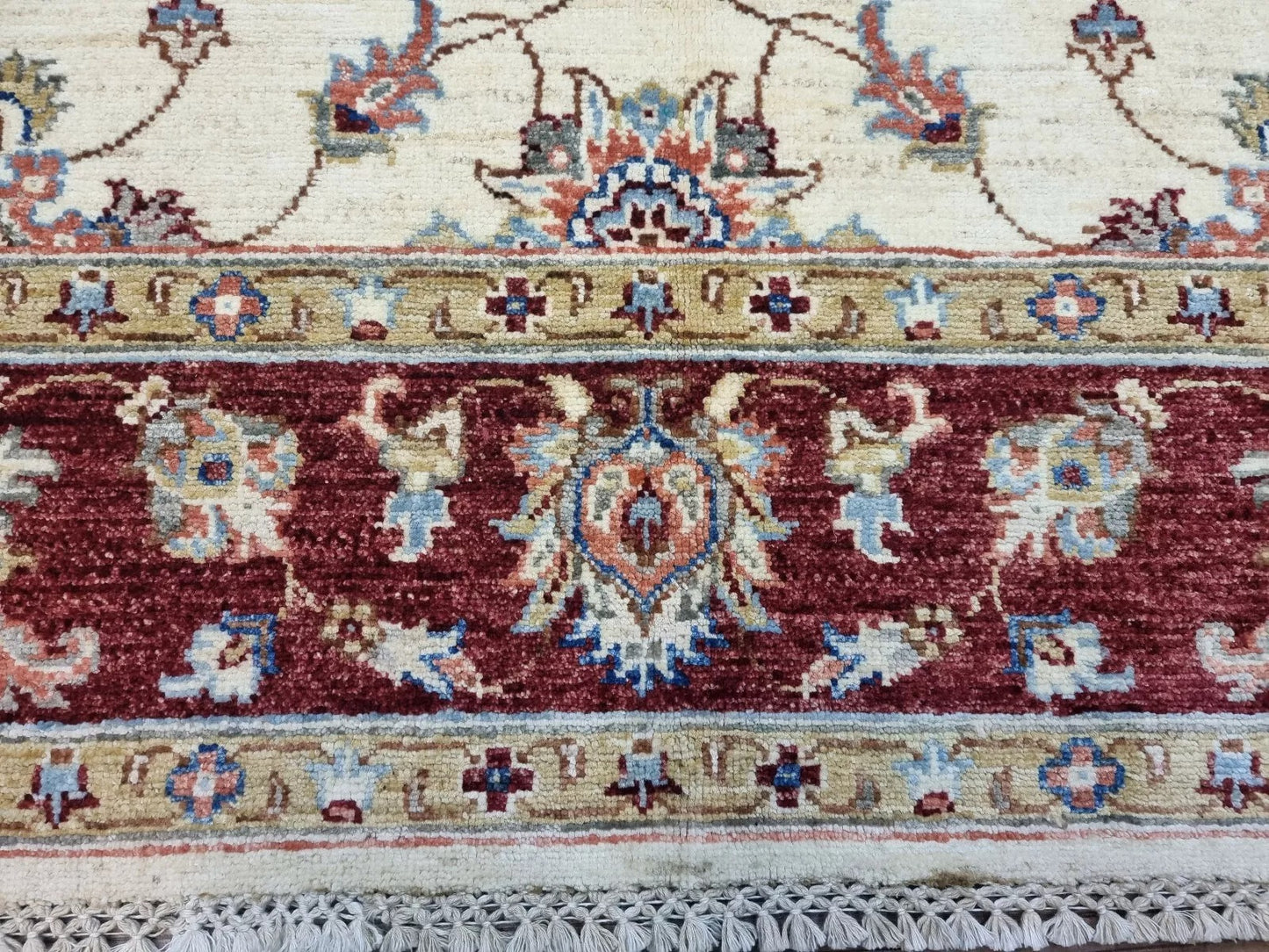 Elegant Beige Afghan Rug β Hand-spun Wool