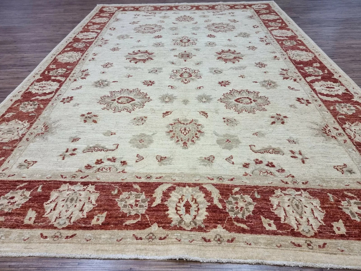 Close-up of wool texture on vintage Afghan Ziegler rug