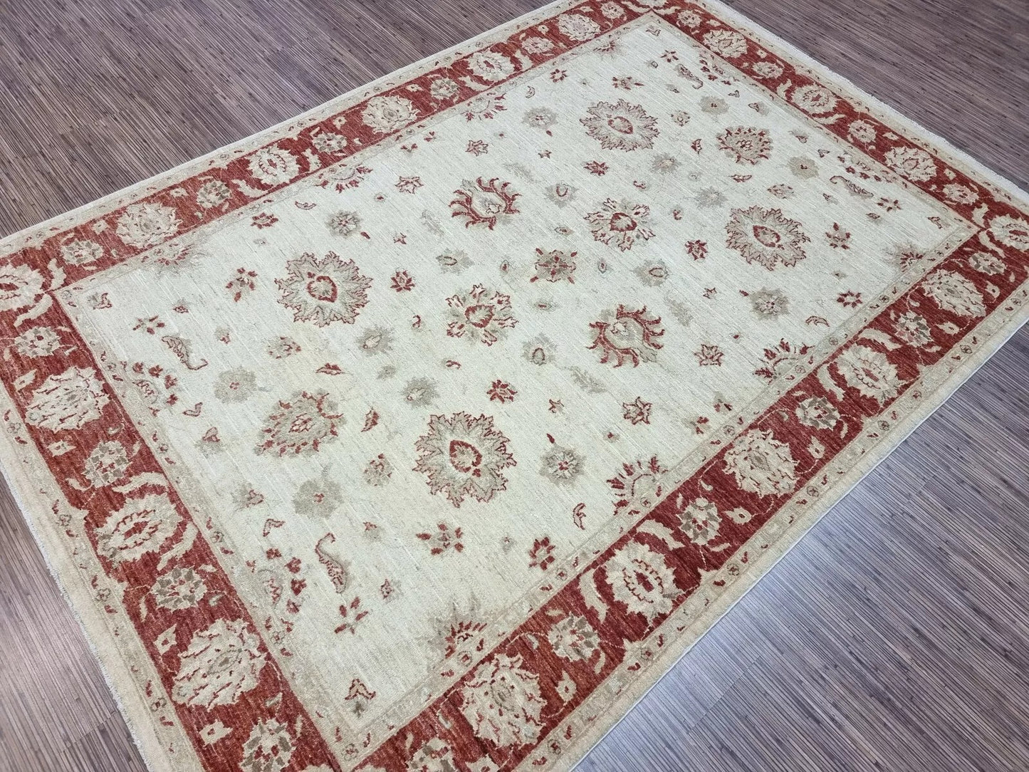Soft, durable wool construction on vintage Afghan Ziegler rug