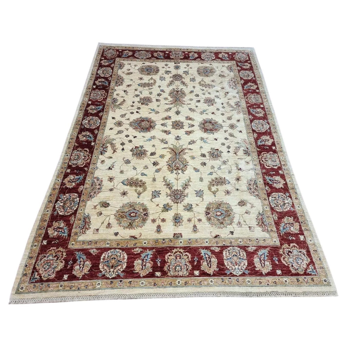 Vintage Afghan Zigler rug with floral design in red