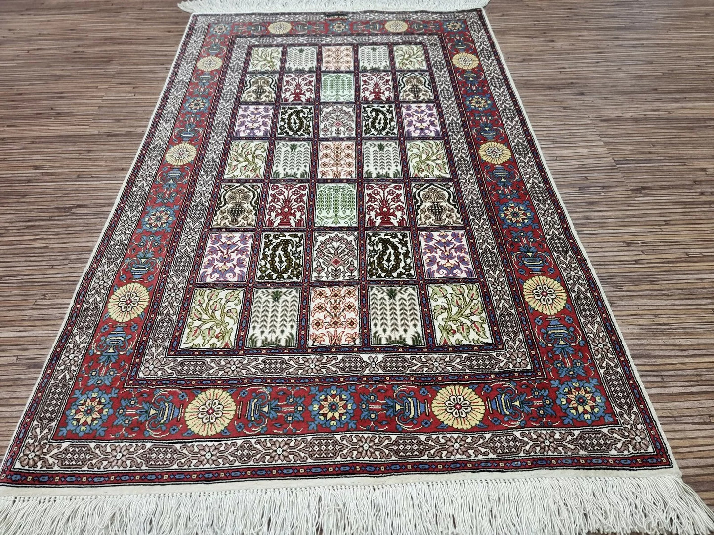 Framed rug or wall art idea with Persian Qum silk