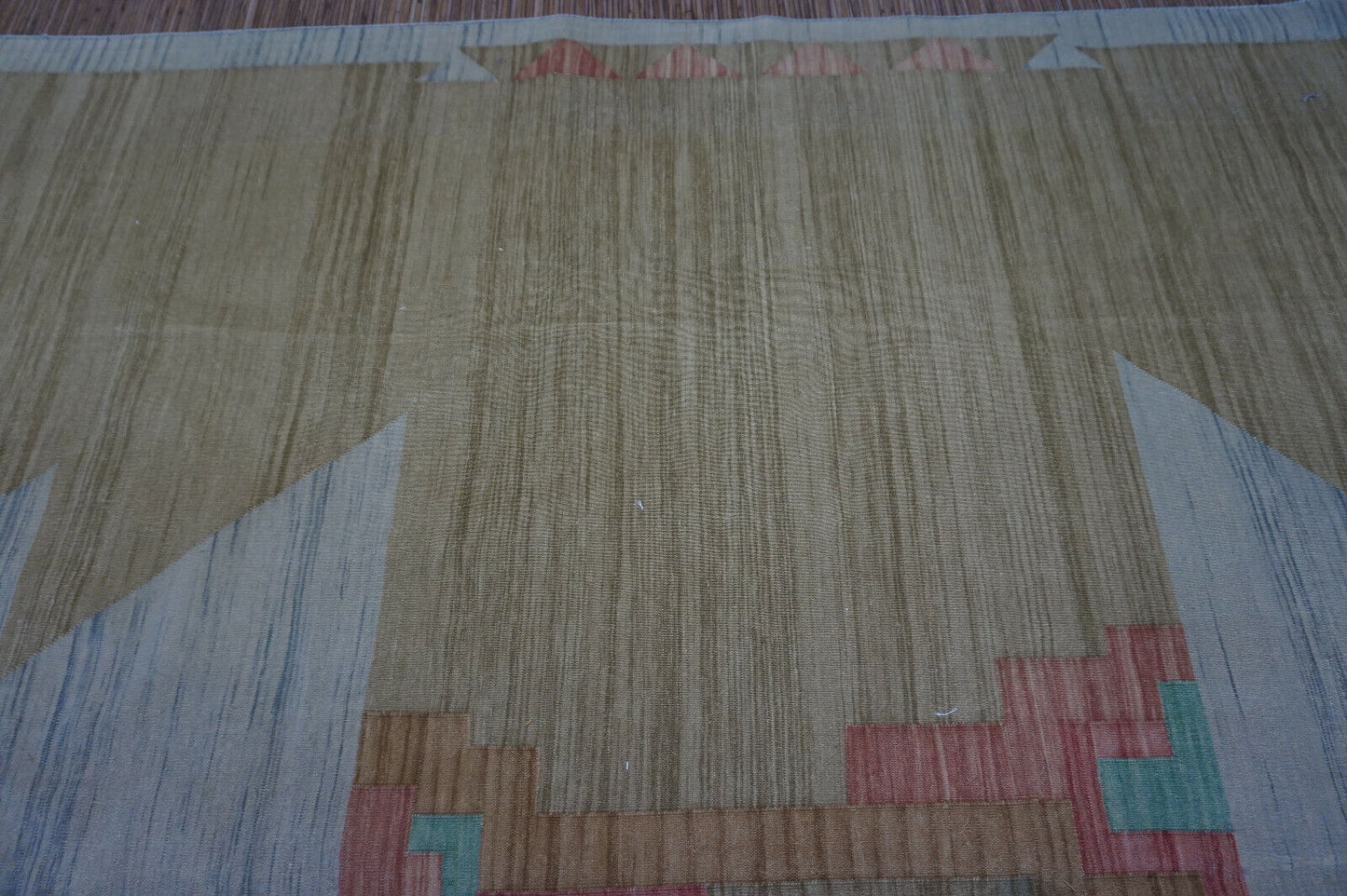 Invest in quality and style: Brown, pink & white Vintage Indian Dhurrie Kilim Rug (6.5' x 8.2').