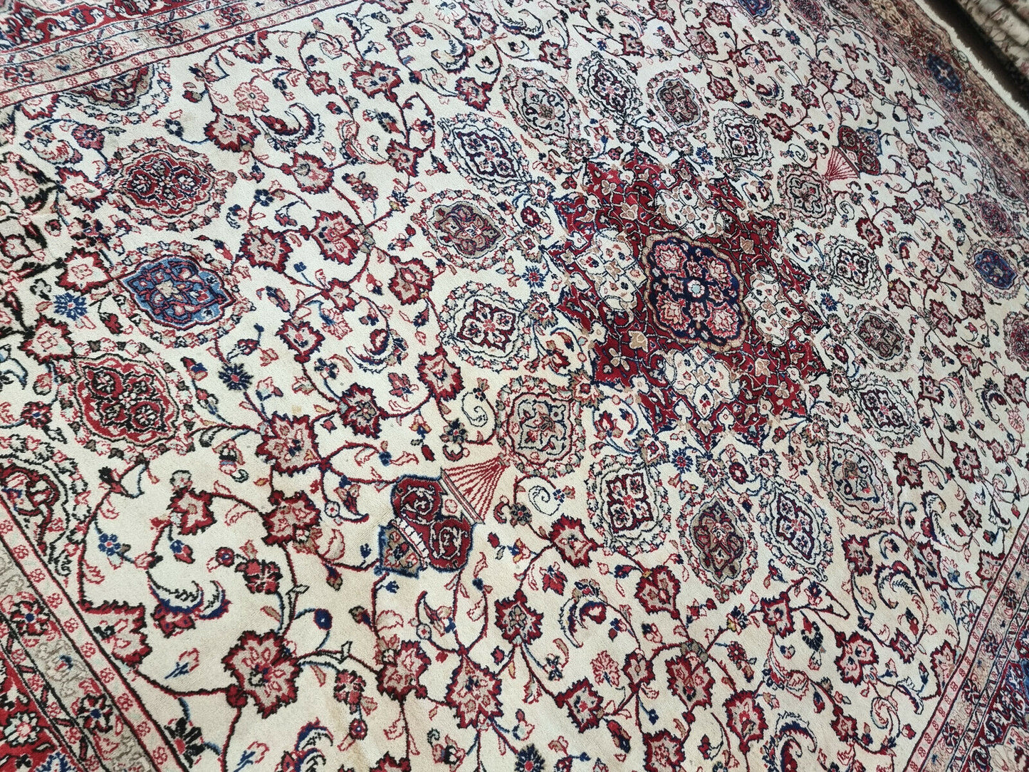 Texture Detail of Handcrafted Wool Material on Vintage Persian Sarouk Rug - 1970s