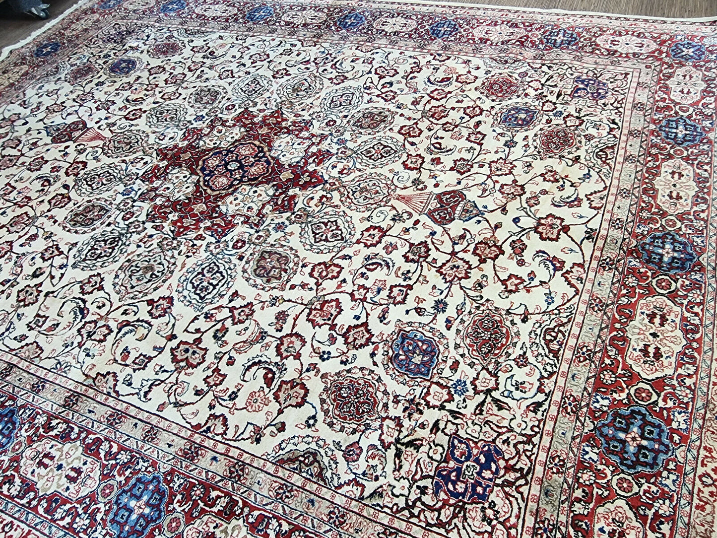 Close-up Shot of Intricate Weaving Technique on Vintage Persian Sarouk Rug - 1970s