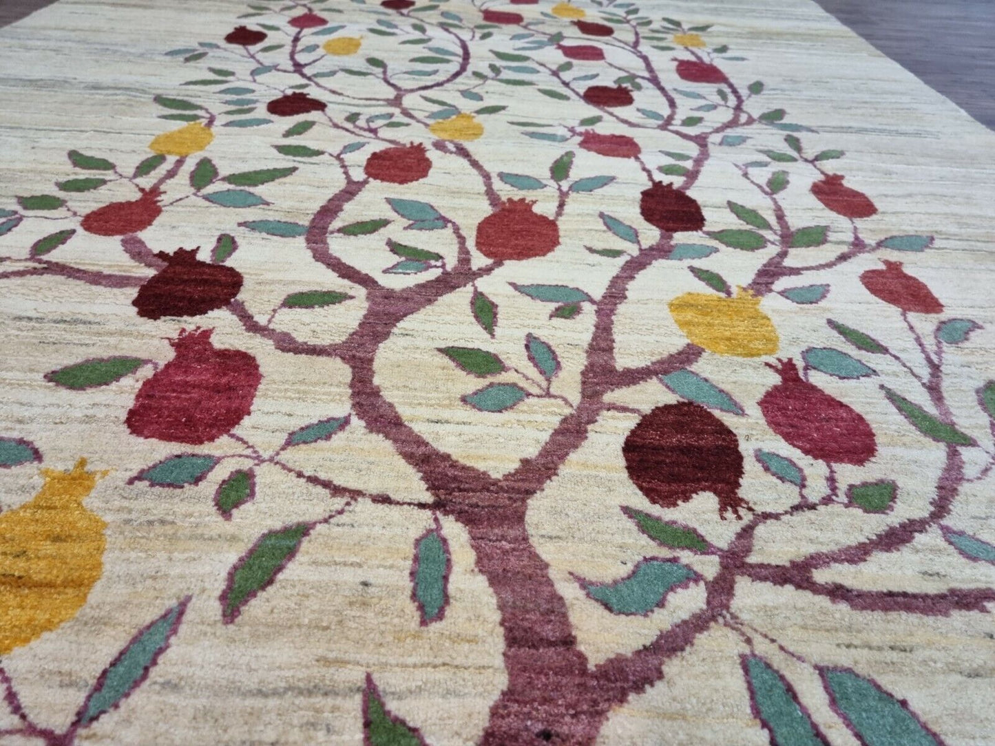 Vintage Gabbeh Rug (1970s) - Symbolic imagery of a fruit-bearing tree adds a touch of whimsy to the design. (Close-up)
