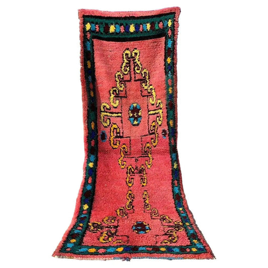 Handmade Vintage Moroccan Berber Runner showcasing its traditional design and vibrant colors, measuring 3' x 8.4'