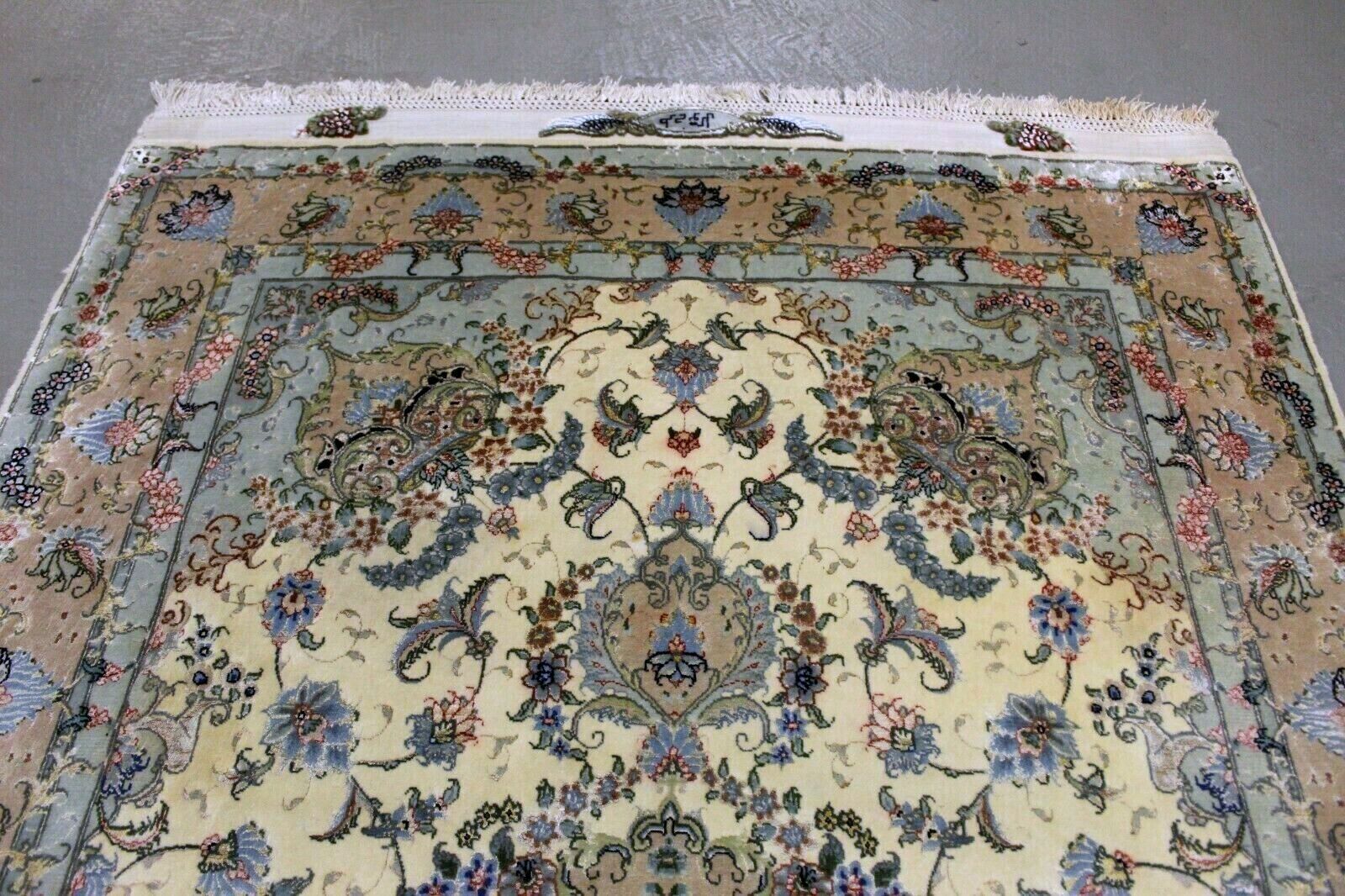 Lustrous Silk Base Providing Smooth Foundation on Vintage Persian Tabriz Rug - 1970s