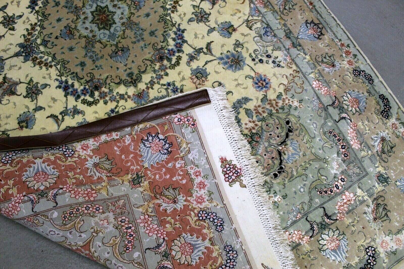 Back Side of Handmade Vintage Persian Tabriz Rug with Silk - 1970s