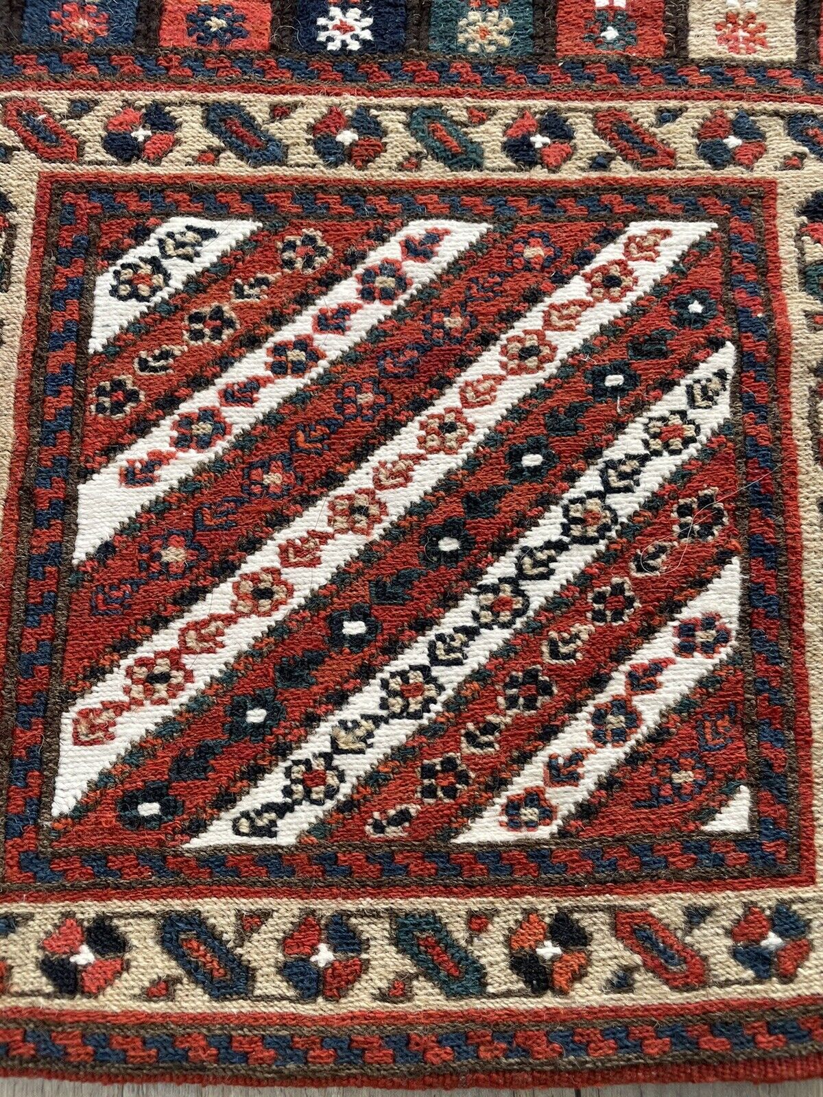 Close-up of durability on Handmade Vintage Persian Kurdish Salt Bag - Detailed view emphasizing the durability of the salt bag despite its age, a testament to its quality craftsmanship.