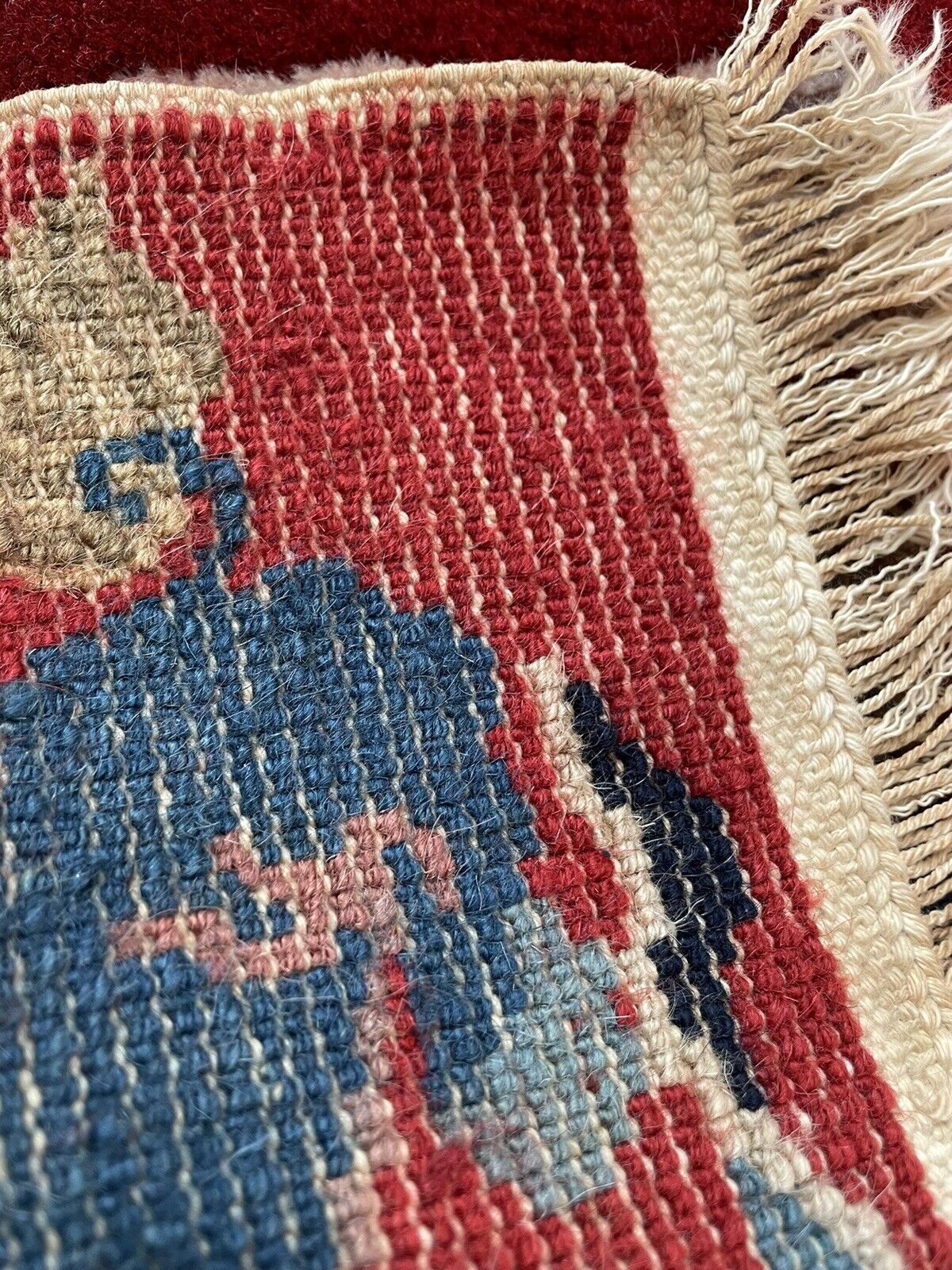 Back side of the Handmade Antique Art Deco Chinese Mat - Underside view revealing the mat's construction and material.