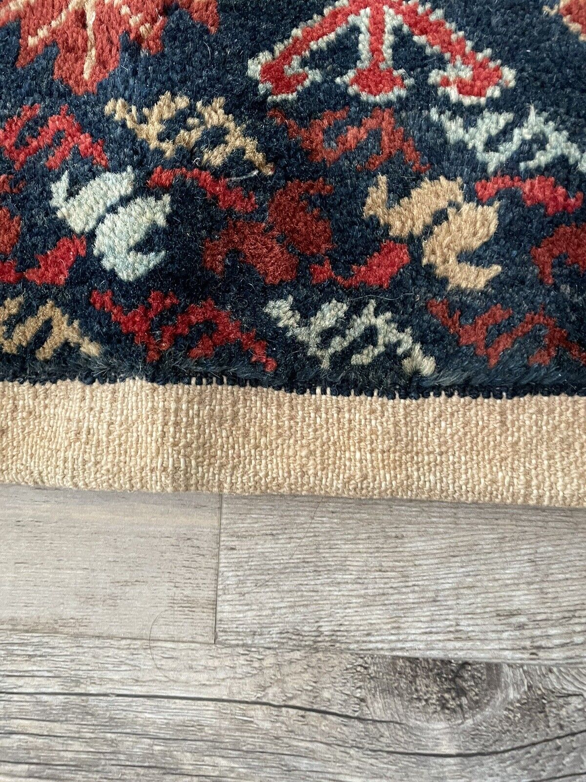 Close-up of cultural heritage on Handmade Vintage Persian Hamadan Salt Bag - Detailed view showcasing the representation of cultural heritage in the salt bag's design and craftsmanship.