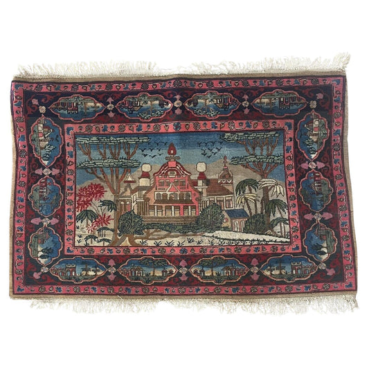 Handmade Antique Persian Kashan Collectible Rug - 1880s - Rectangular rug featuring intricate motifs and rich colors.