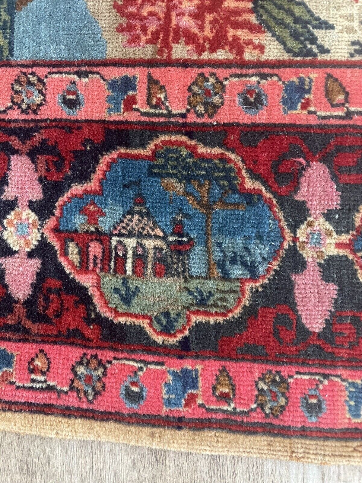 Close-up of allure on Handmade Antique Persian Kashan Collectible Rug - Detailed view showcasing the rug's allure and beauty, making it a prized addition to any collection.